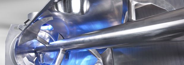 Innenleben eines leeren vertikalen Pflugschar-Mischers von Lödige Maschienenbau