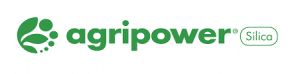 Logo in Grün mit einer stilisierten Pflanze vor dem Wort agripower, mit Markenzeichen und dahinter ein oval umrandetes Wort Silica.