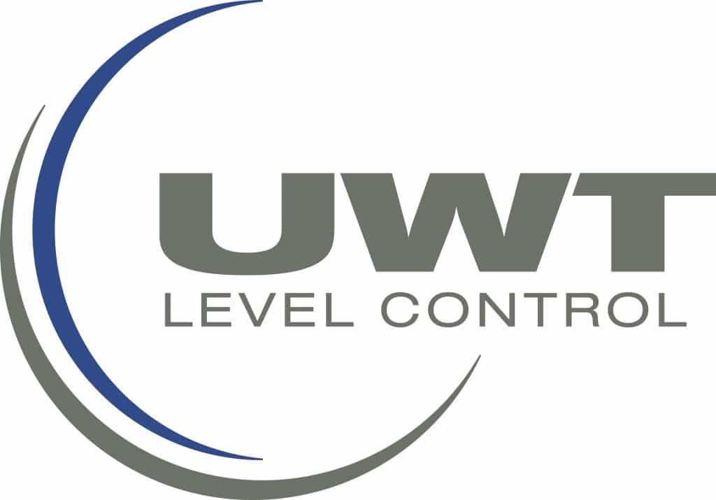 UWT Level Control Logo in grauer Schrift mit Mondförmigen versetzten Kreisstrichen links in Blau und Grau