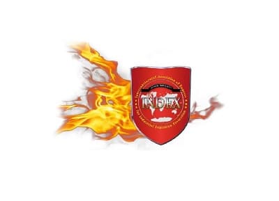 Index logo mit Flammen und rotem Schild