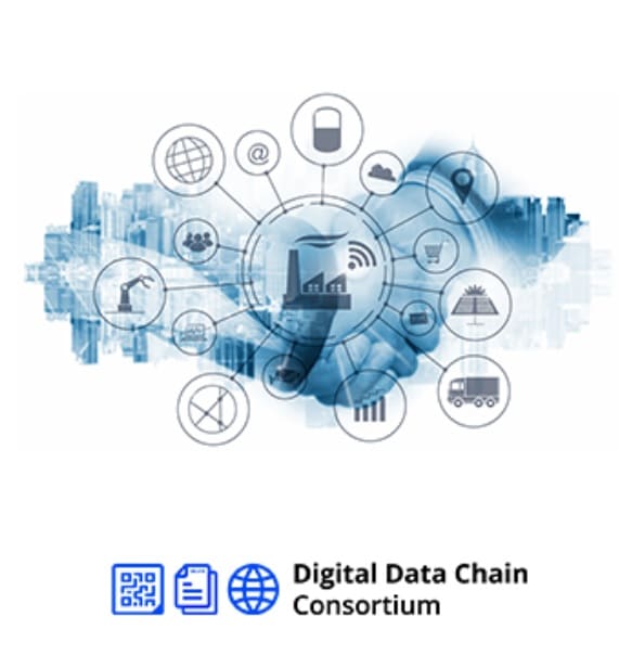 Vega möchte mit dem Digital Data Chain Consortium dessen Logo hier abgebildet ist den digitalen Zwilling ihrer Geräte weiter voranbringen, auf schuettgutmagazin.de