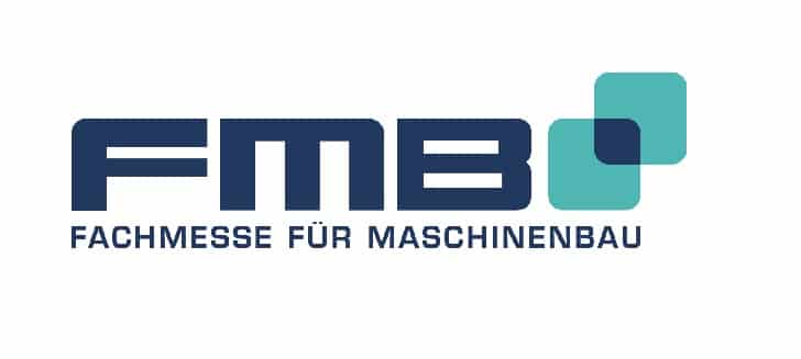 Blau-grünes Schriftmesselogo der FMB, Fachmesse für Maschinenbau.
