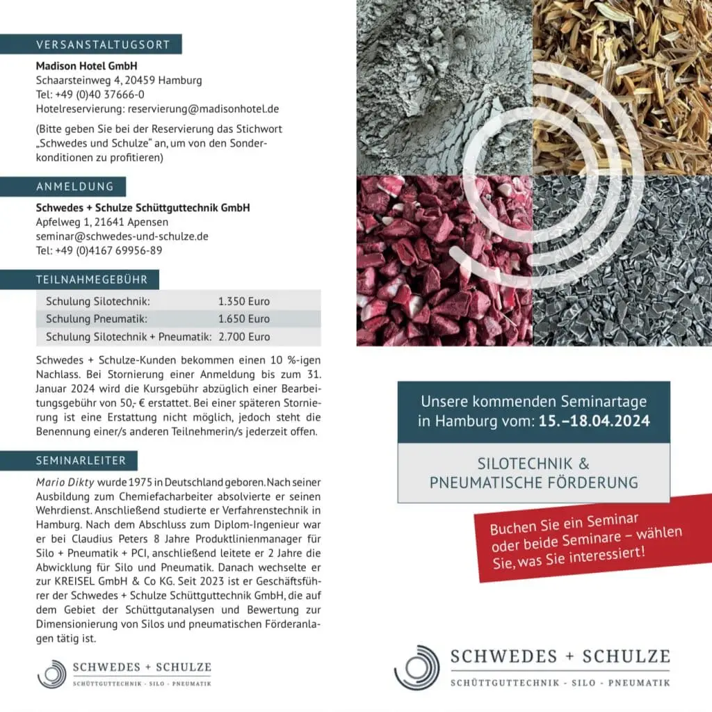Bild des Flyers Seminartage 15.-18.04.2024 Silotechnik & pneumatische Föderung in Hamburg