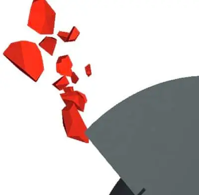 Grafik: Oben in Rot unterschiedlich große „Steinchen“ darunter ein Halbkreis, der eines der einen der Partikel nach unten zieht.