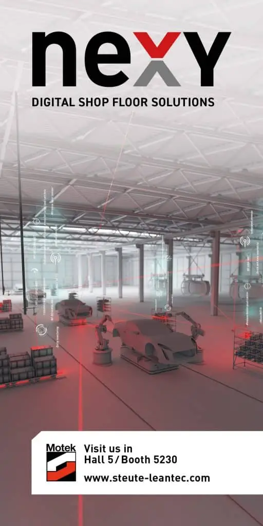 Ankündigung der steute-leantec für den Messestand auf der Motek im Oktober 2023