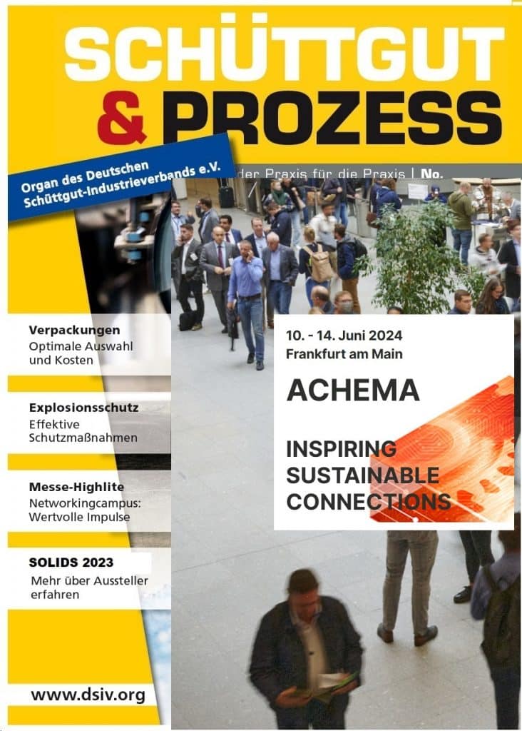 Schüttgut & Prozess Titelbild mit Hinweis auf die kommende ACHEMA als Werbe-Teaser