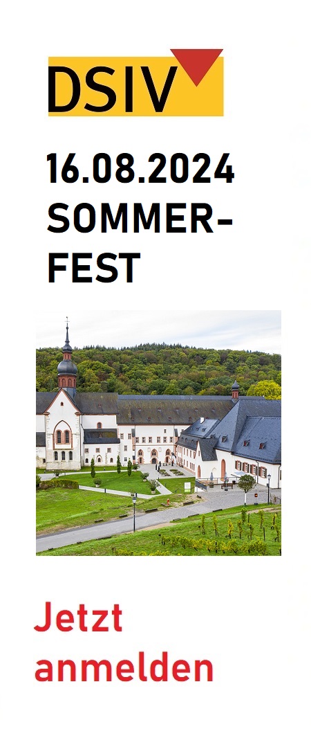Ankündigung Sommerfest des DSIV mit Foto von Kloster Eberbach und Daten der Veranstaltung