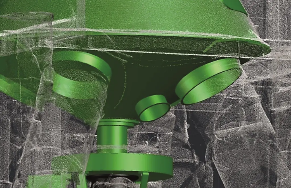 3 D Scan eines Drehrohrverteilers, von unten
