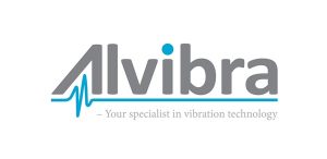 Schriftlogo der Alvibra mit Text im Untertitel: Your specialist in vibration technology.