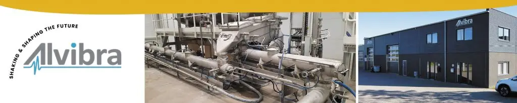 Banner der Alvibra. Links das Logo, Mittig ein Bild einer Industrie-Anlage, rechts das Firmengebäude
