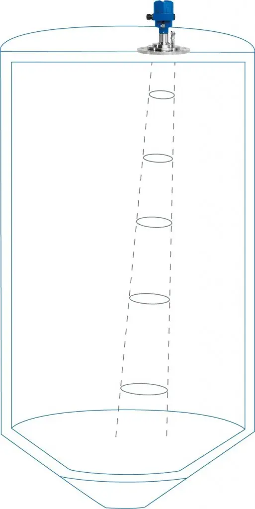 Grafik eines Silos mit einem Modell eines Sensors auf dem oberen Teil des Silos