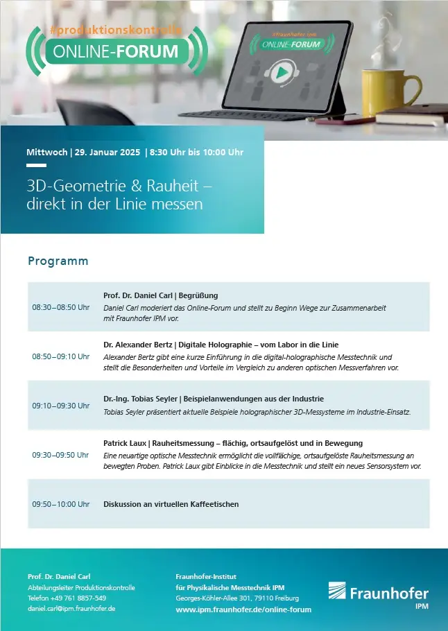 Programm PDF des online Frauenhofer IPM Online-Forums 29.01.2025