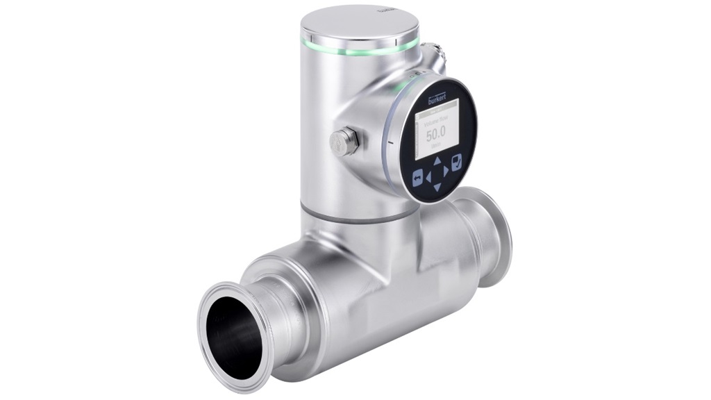 Durchflussmesser mit darüber installiertem Sensor, der ein digitales Display hat.