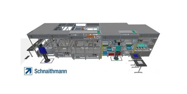 Planung einer Industrieanlage mit 2 Arbeitsplätzen durch eine visuelle Flächen-Planungs-Software