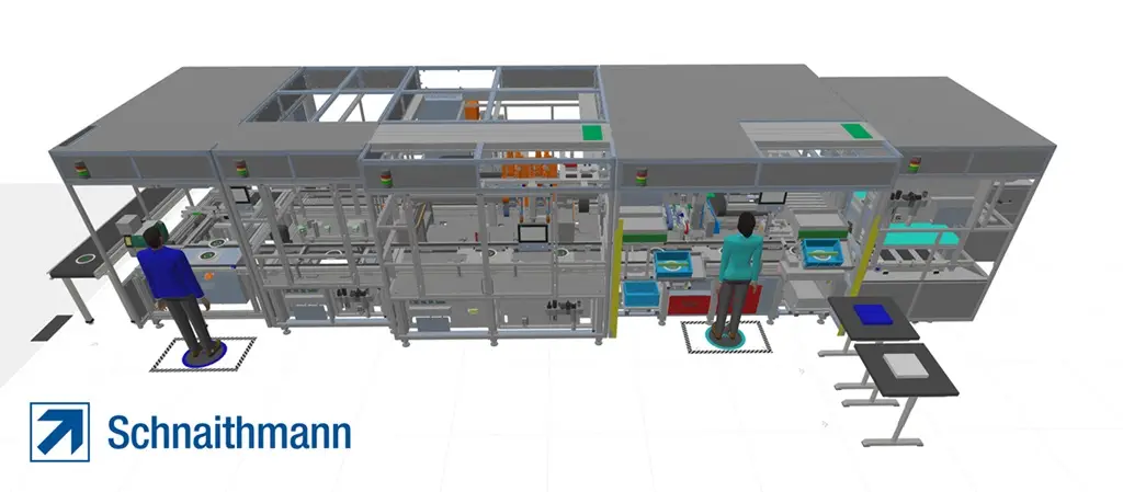 Planung einer Industrieanlage mit 2 Arbeitsplätzen durch eine visuelle Flächen-Planungs-Software