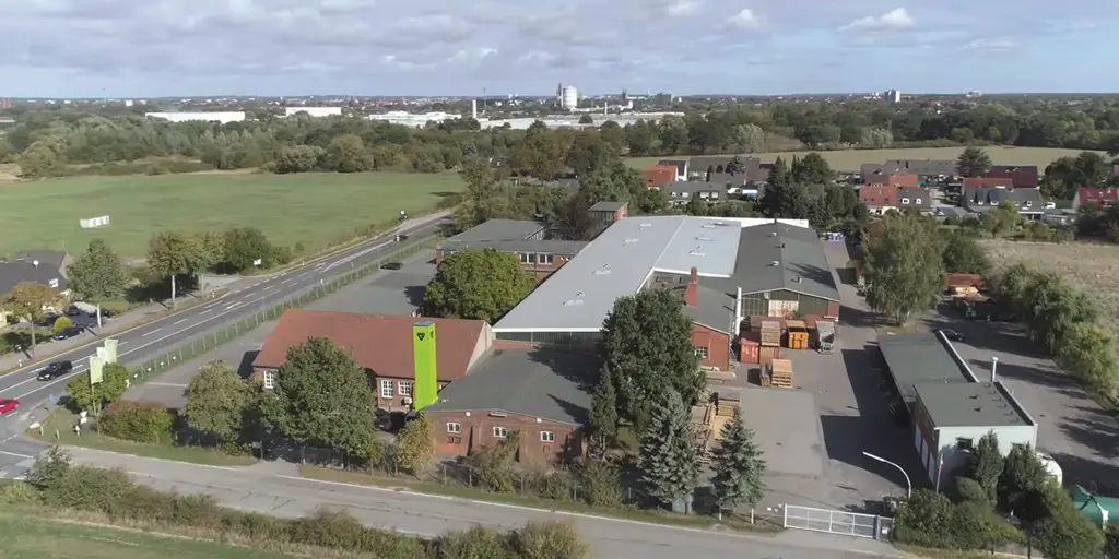 Luftbild des Greif-Velox Werksgeländes in Lübeck