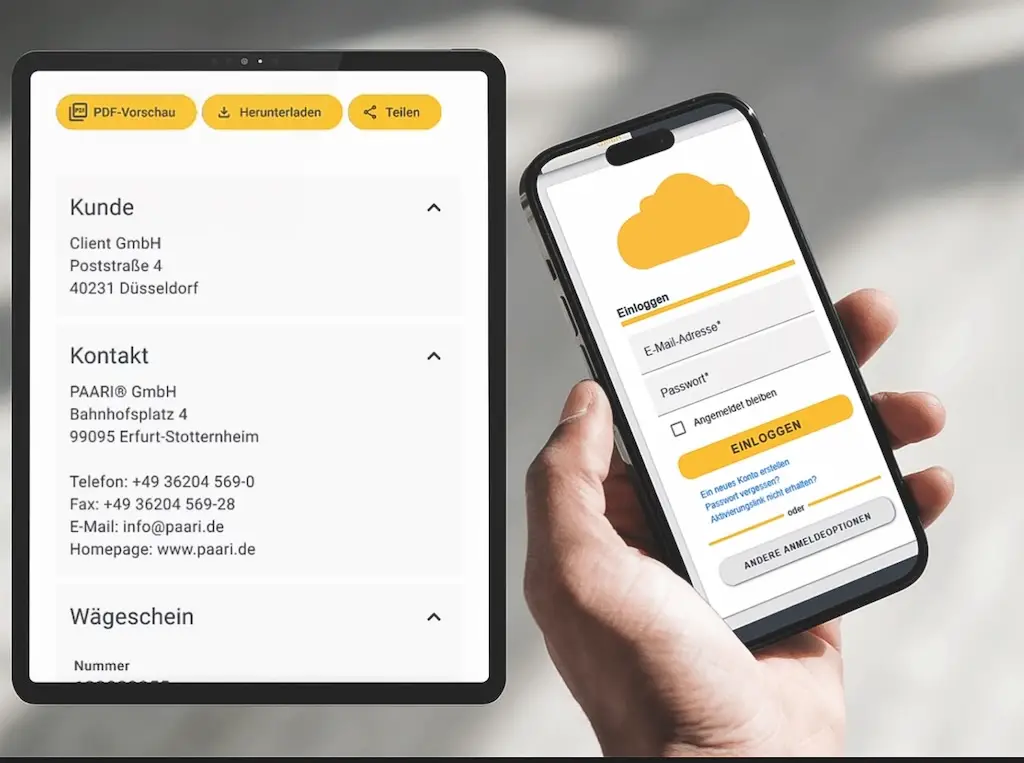 Tablet und Handy mit Funktionen von digitalen Lieferscheinen