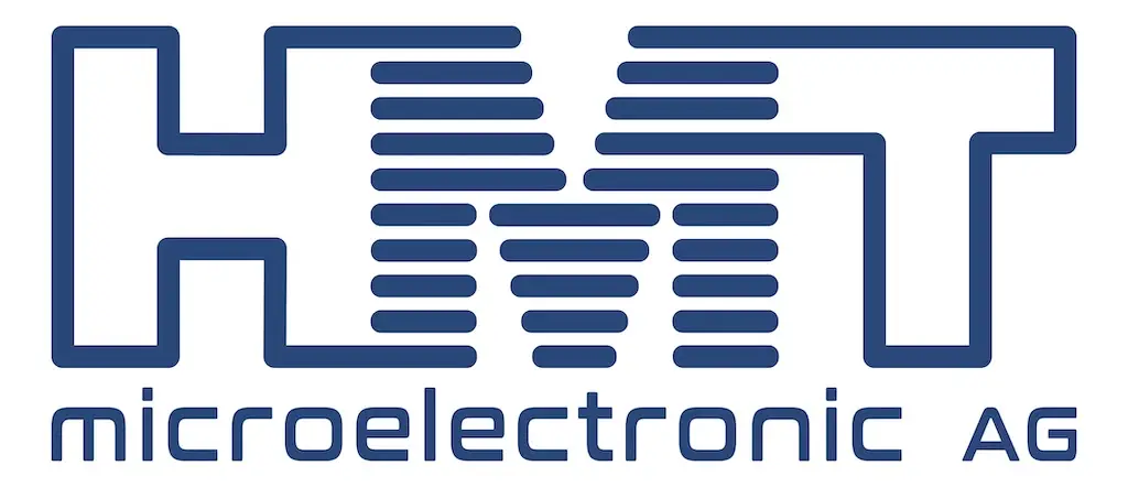 Logo der HMT microelectronic AG. Blau auf weißem Hintergrund