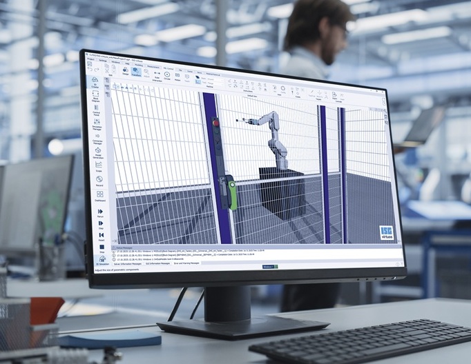 Bildschirm mit Automatisierungsgrafuj mit Tastatur.