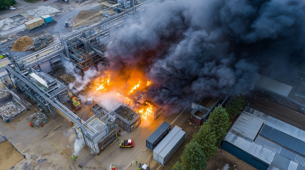 Feuer in einem Recyclingbetrieb von Oben