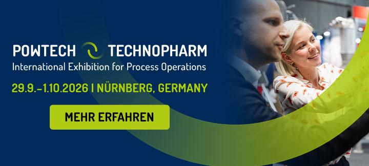 Banner der Internationalen Ausstellung Prozess und Verfahrenstechnik Powtech-Technopharm. Termin ist vom 29.09. bis 1.10.2026 in Nürnberg, Deutschland