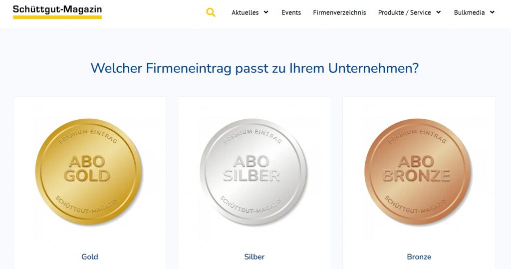 Starsite des Shops für Firmeneinträge auf schuettgutmagazin.de