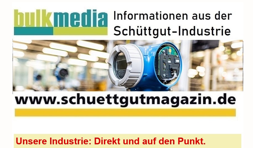 Titelbild des bulkmedia Newsletters mit einem Sensor und dem logo von schuettgutmagazin.de. Darunter steht Unsere Industrie: Direkt une auf den Punkt