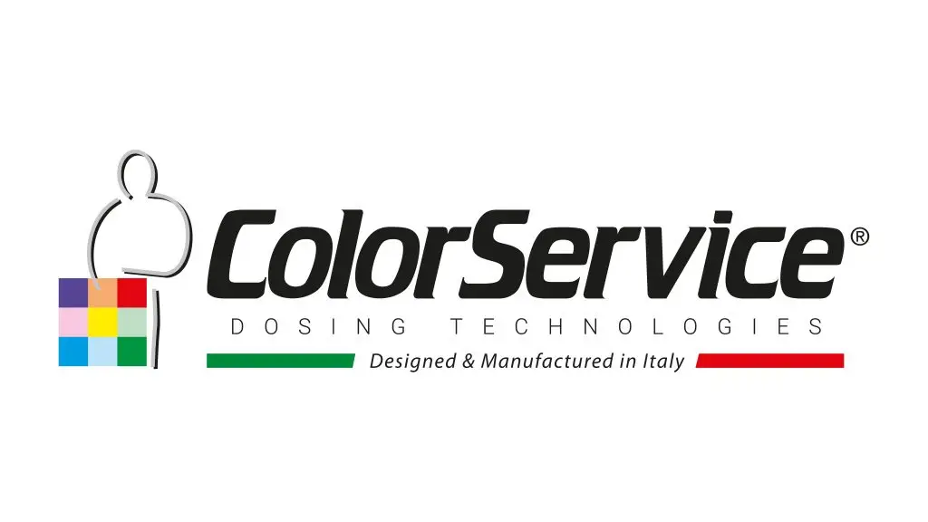 ColorService Logo mit Grafik links. Ein stilisierter Mann und ein Quadrat mit 9 Farben