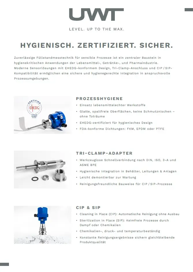 Füllstandmesstechnik für hygienekritische Anwendungen