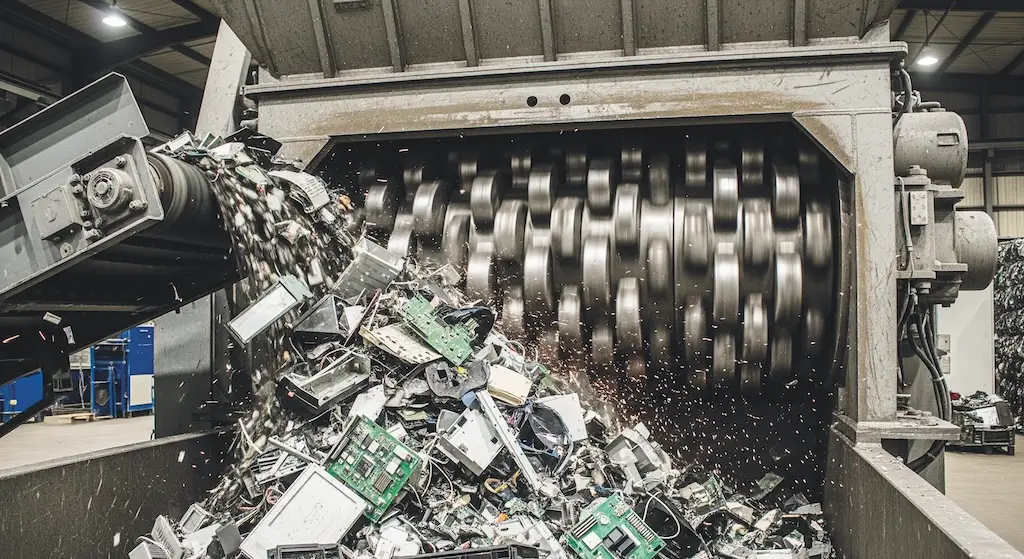 Schredderanlage zur Aufbereitung von Batterie- und Elektronikschrott im Recyclingprozess
