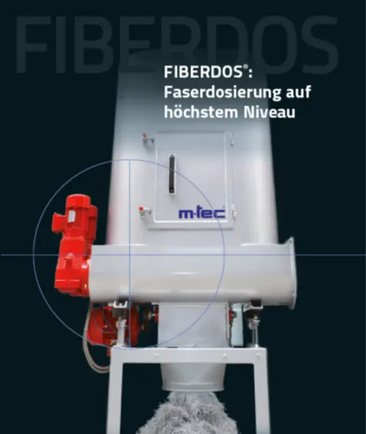 m-tec FIBERDOS unterstützt die präzise Dosierung von Fasern in der Trockenmörtelproduktion. Die Lösung trägt zu reproduzierbaren Rezepturen, gleichbleibender Produktqualität und einer automatisierten Materialzugabe bei.