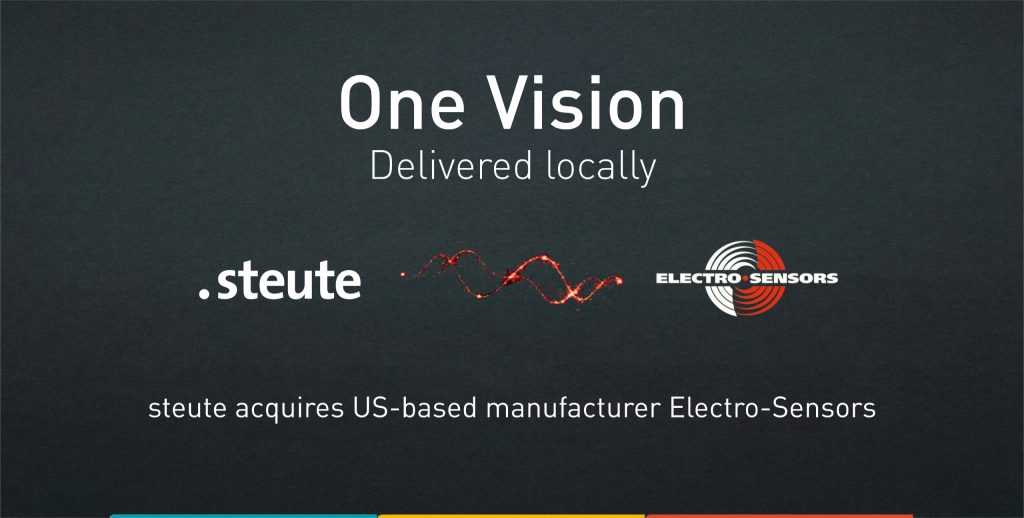Grafik mit den Logos von steute und Electro-Sensors sowie dem Hinweis auf die Übernahme des US-Herstellers durch steute